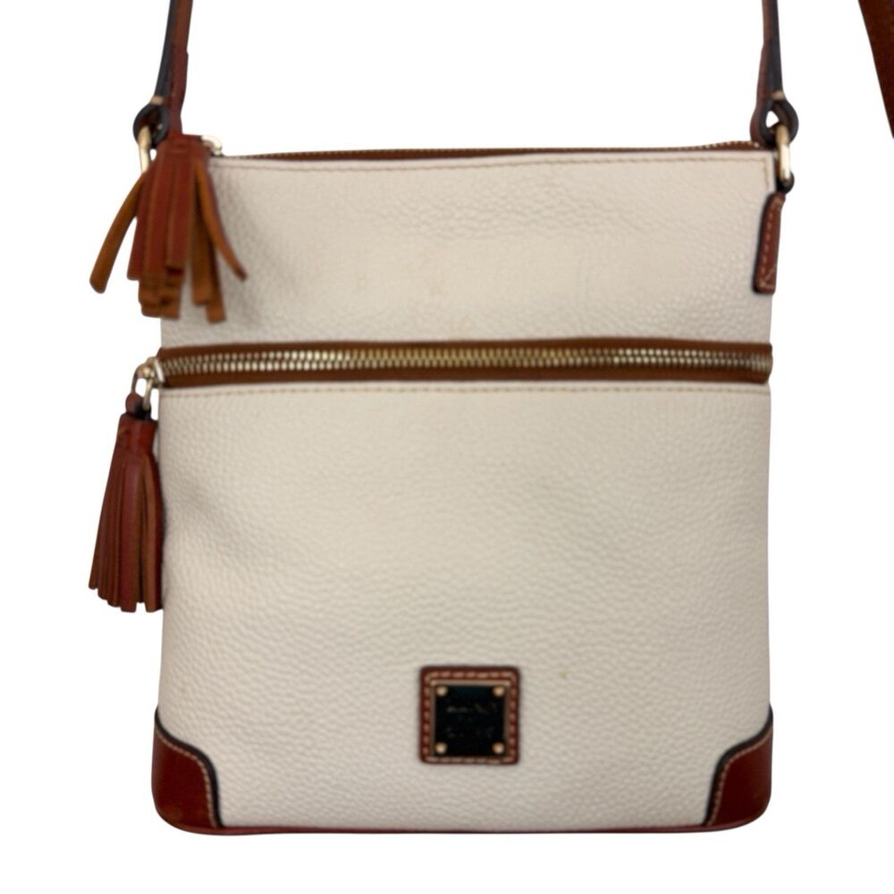 Dooney & Bourke Crossbody Pebbled Leather Letter Carrier Bag Ivory Off White